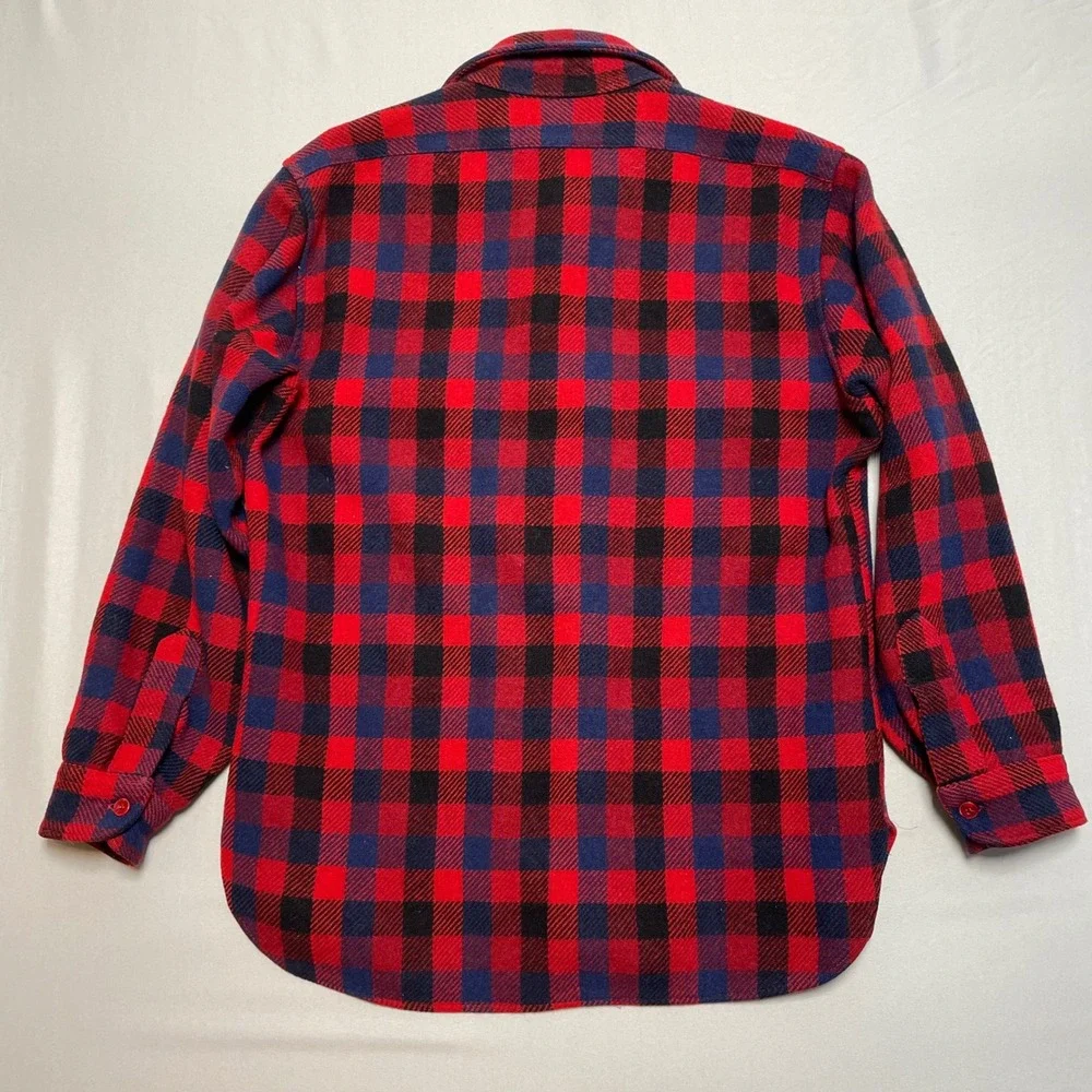 Vtg 70s Pendleton Wool Shirt L‎ Red Navy Buffalo Plaid Lumberjack Trail USA